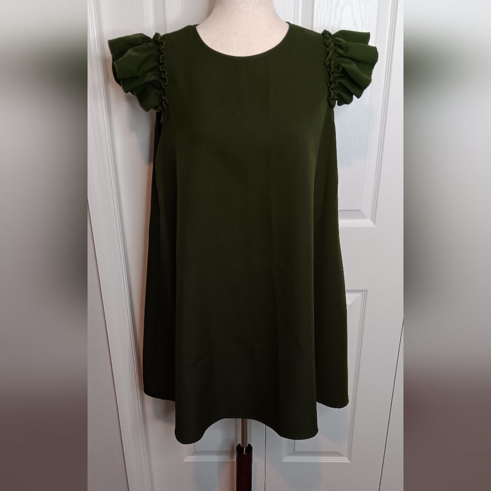 Elegant Olive Green Ruffle Sleeve Top